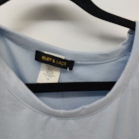 Ruby & Lace Light Blue Top Tee flowers mushrooms Keep it happy Smile Plus Sz 1X - Picture 3 of 14